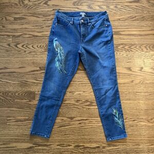 Martha Stewart Embroidered Jeans 2 Peacock Blue Slim Womens‎ Denim 8P
